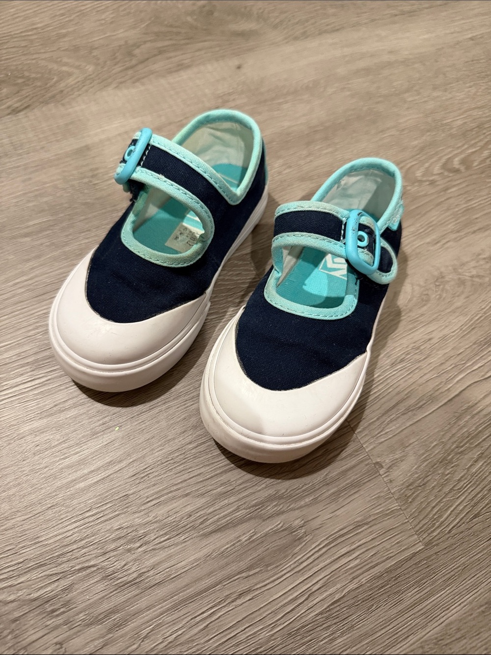 VANES Kids Navy Mary Jane Sneakers with Teal Trim